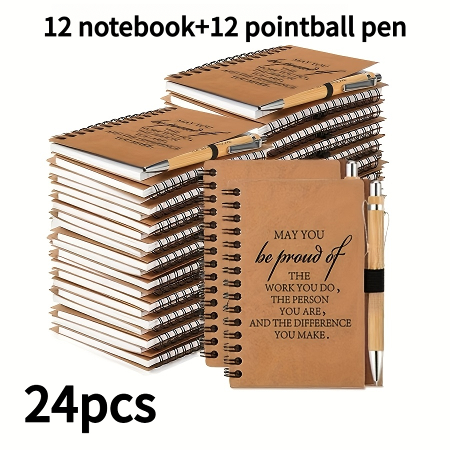 TEMU 24pcs Office Gift Set, Including 12 Paper Notebooks And 12 Bamboo Pens, An Inspirational Gift For Nurses And Teachers, An Employee Appreciation