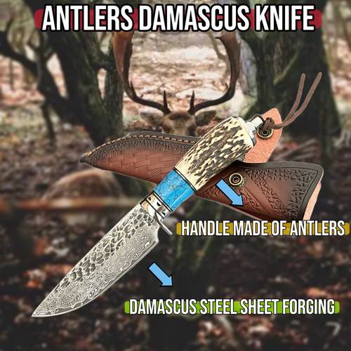 high quality damascus straight knife 1pc mens knife antler handle v grind damascus steel blade leather sheath a gift lover a knife buying