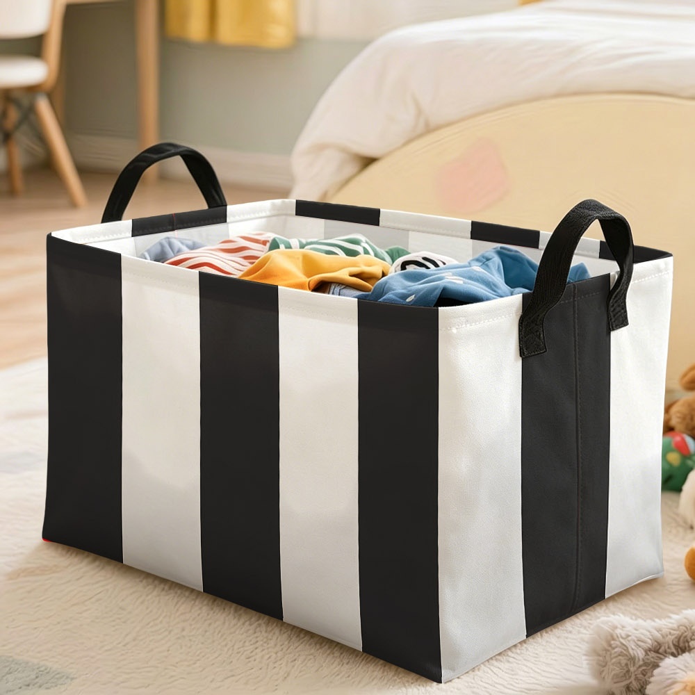 TEMU 1pc Storage Basket, Black And White Vertical Striped Design, High-contrast Decorative Organizer, Multiple Specifications Available, Versatile
