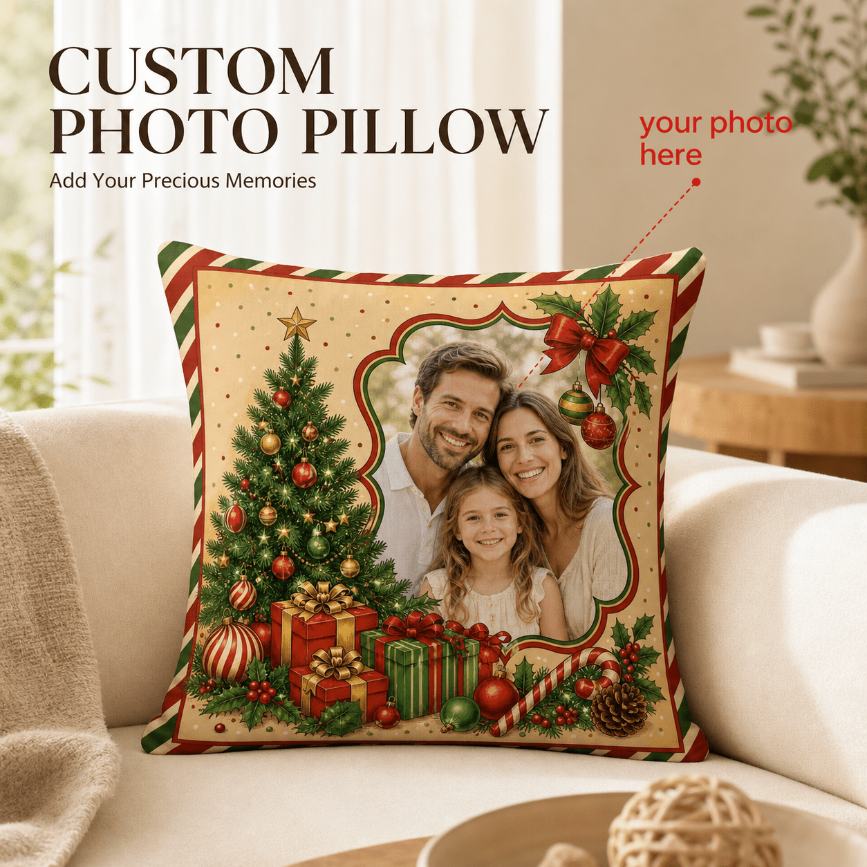TEMU 1pc Personalized Customized Pillow Cover, Christmas, Pillowcase, Cushion Covers, 2d Flat Printing, Home And Kitchen Supplies, Bedding, Home