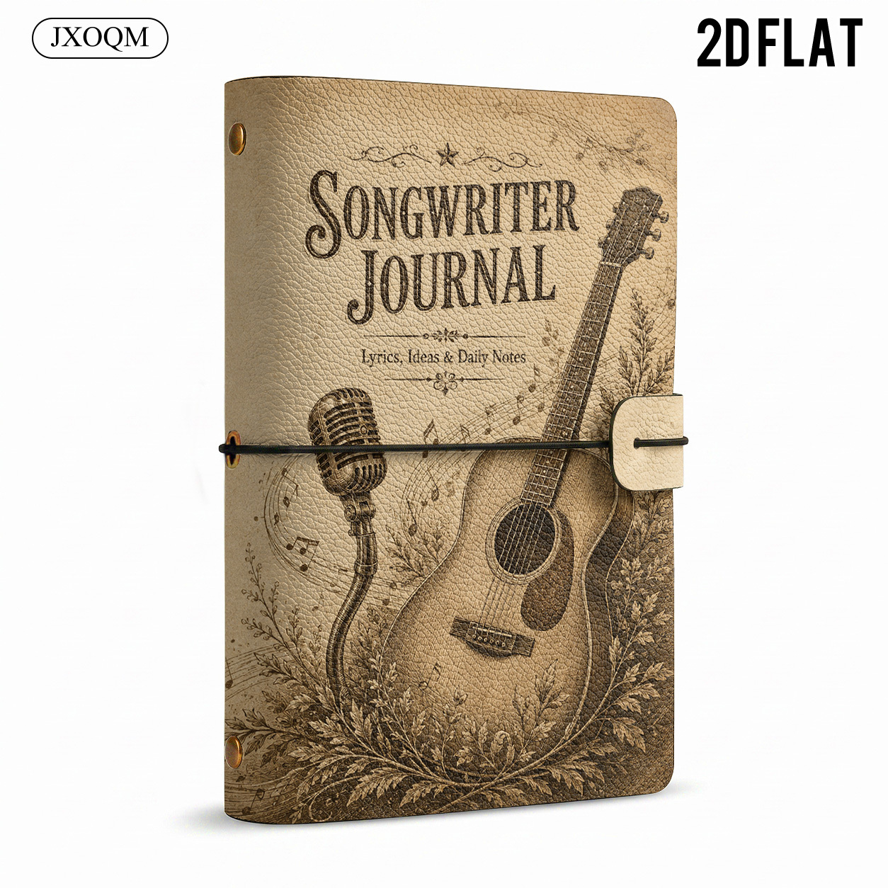 TEMU 1pc Portable Music-themed Songwriting Notebook With Ring Binder & Elastic Closure - Hard Cover Suitable For Writing, Replaceable Paper, Card