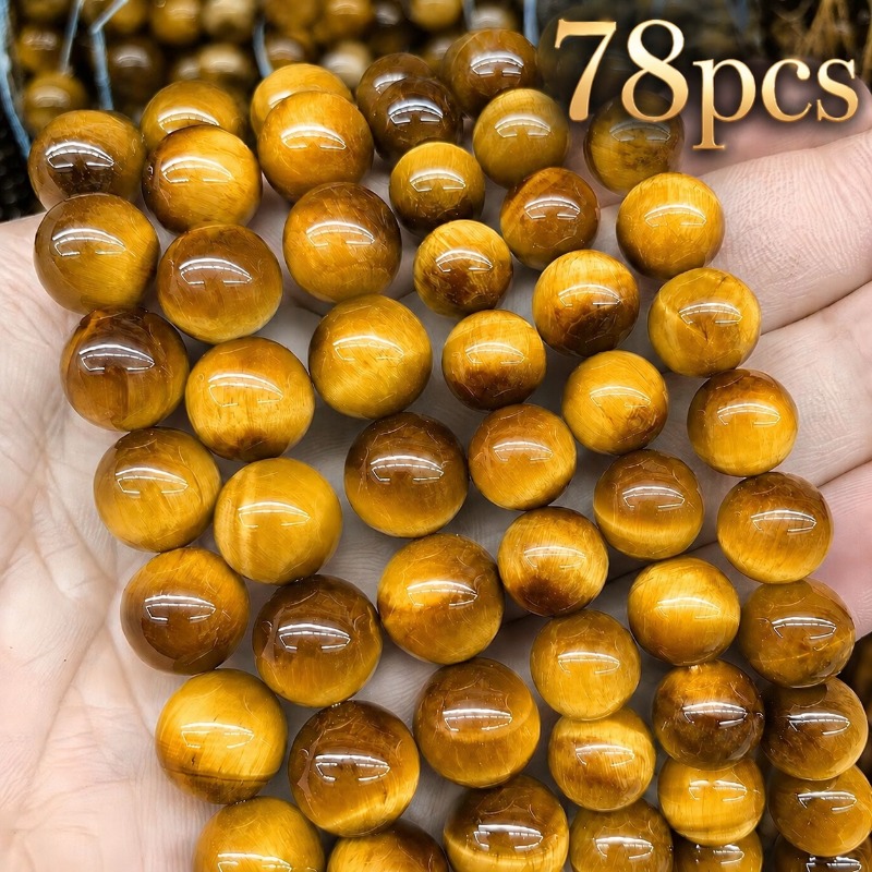 TEMU 78pcs Perles en verre jaune œil de tigre, matériaux de bijouterie en verre, perles à enfiler, faites à , fournitures décoratives, peuvent être
