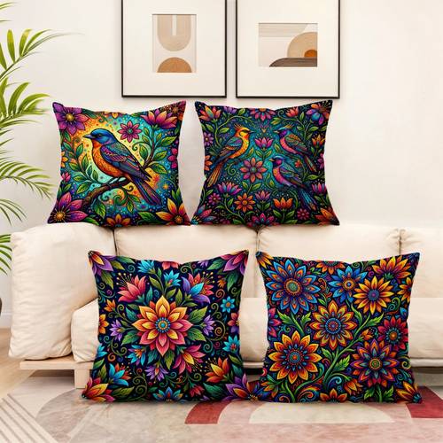 4pcs throw pillow covers decorative cushion cases floral and with versatile for living room couch sofa bedroom office and car decor housewarming weddings