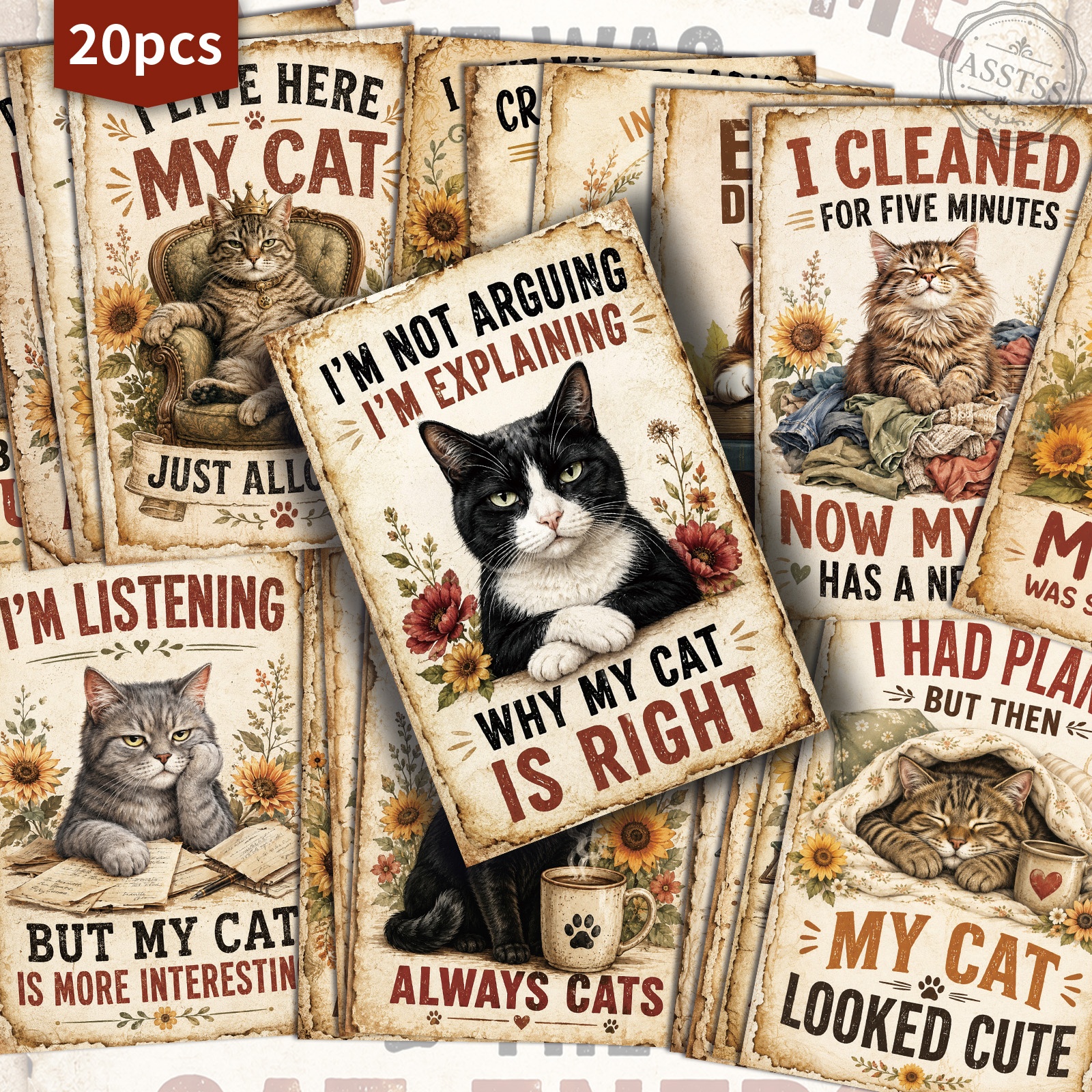 TEMU Lot de 20 cartes postales ASSTSS avec citations vintage sur - 4x6 pouces, fournitures rétro pour journal de récupération, illustrations