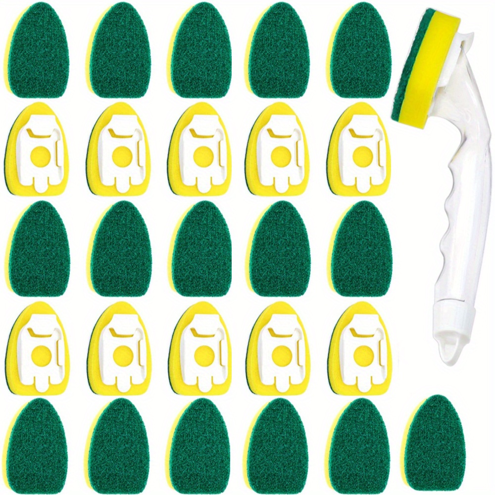 27pcs 1 dish wand and 26 refill replacement sponge heads heavy duty non scratch and replaceable sponge   refill with handle   sponge brush for kitchen sink bathroom dish cleaning supplies