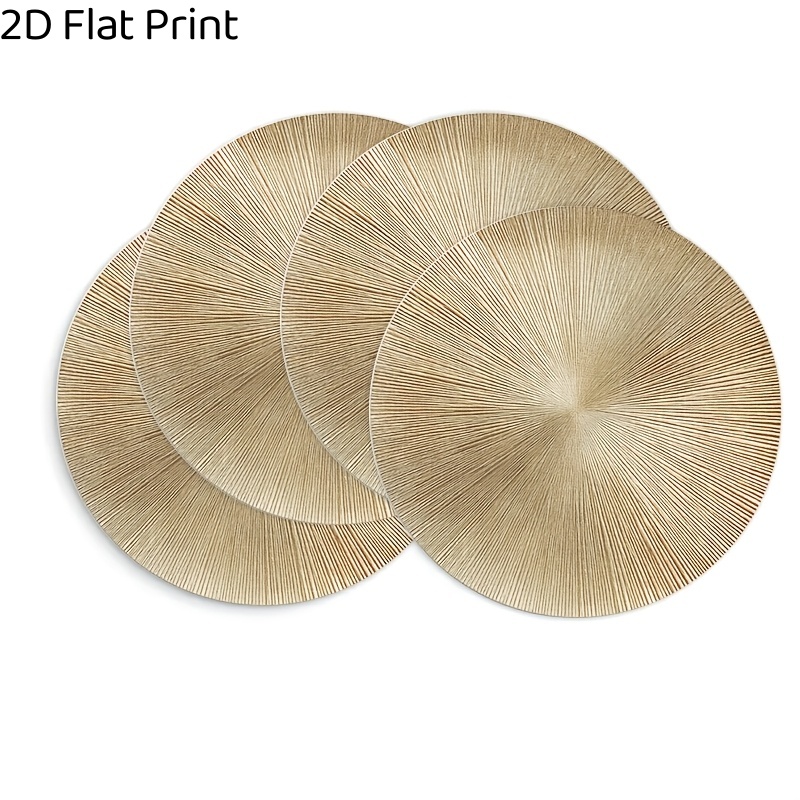 TEMU 2d Flat Printing, 6pcs, Round Table Placemats Suitable For Dining Table Decor - Golden Texture Washable Reusable Luxury Minimalist Table Setting