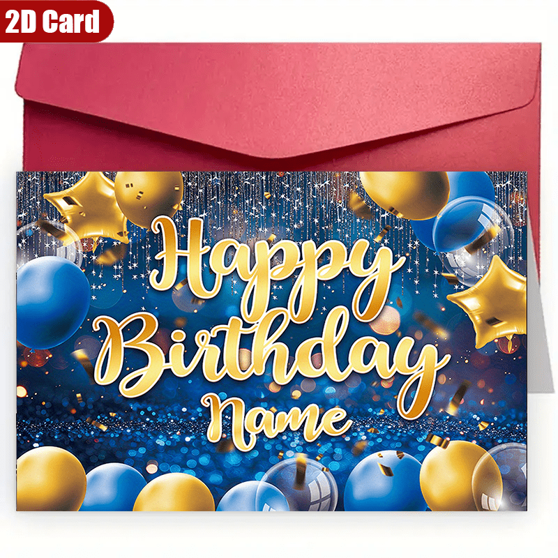 TEMU Custom 2d Flat Greeting Card - 1 Personalized Happy Birthday Card With Envelope, High-quality Paper - Suitable For Couples, Family, - Perfect