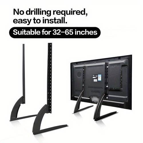 support de lcd avec pieds à hauteur réglable, support montage sur bureau ou sol pour écrans de 32 à 65 pouces, construction en fer robuste, installation facile perçage, adapté aux écrans de 23 à 55 pouces