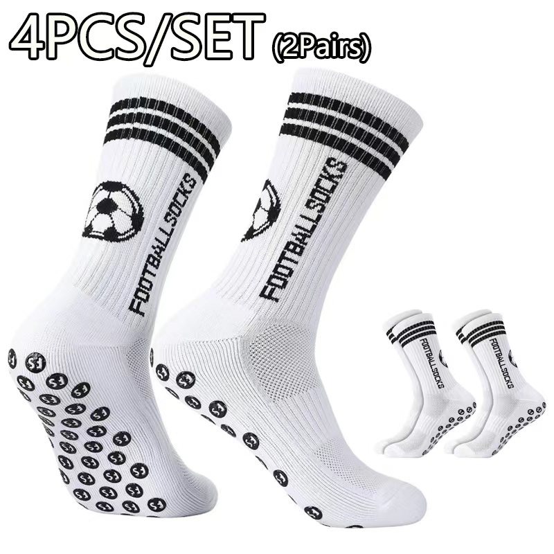 TEMU 4pcs/set 2pair Anti-slip Professional Football Socks, Featuring Stripes And Football Patterns As Well As Anti-slip Rubber Strips, Have