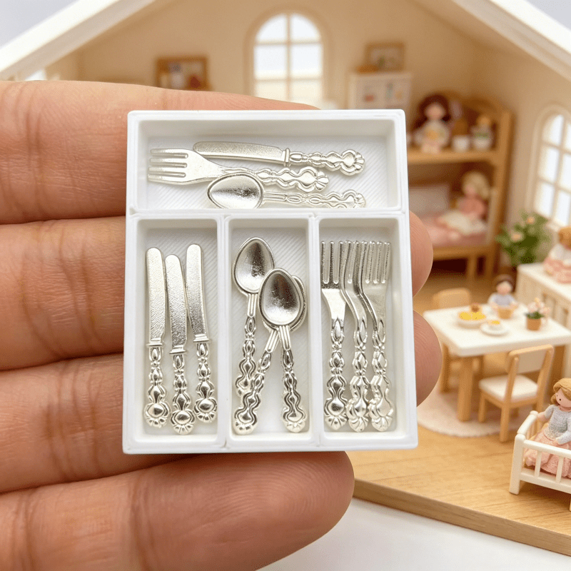 TEMU 13pcs Mini Cutlery Storage Box Set - 1:12 Scale Miniature Themed Restaurant Decor, Suitable For Dollhouse Decoration Collection, Halloween,