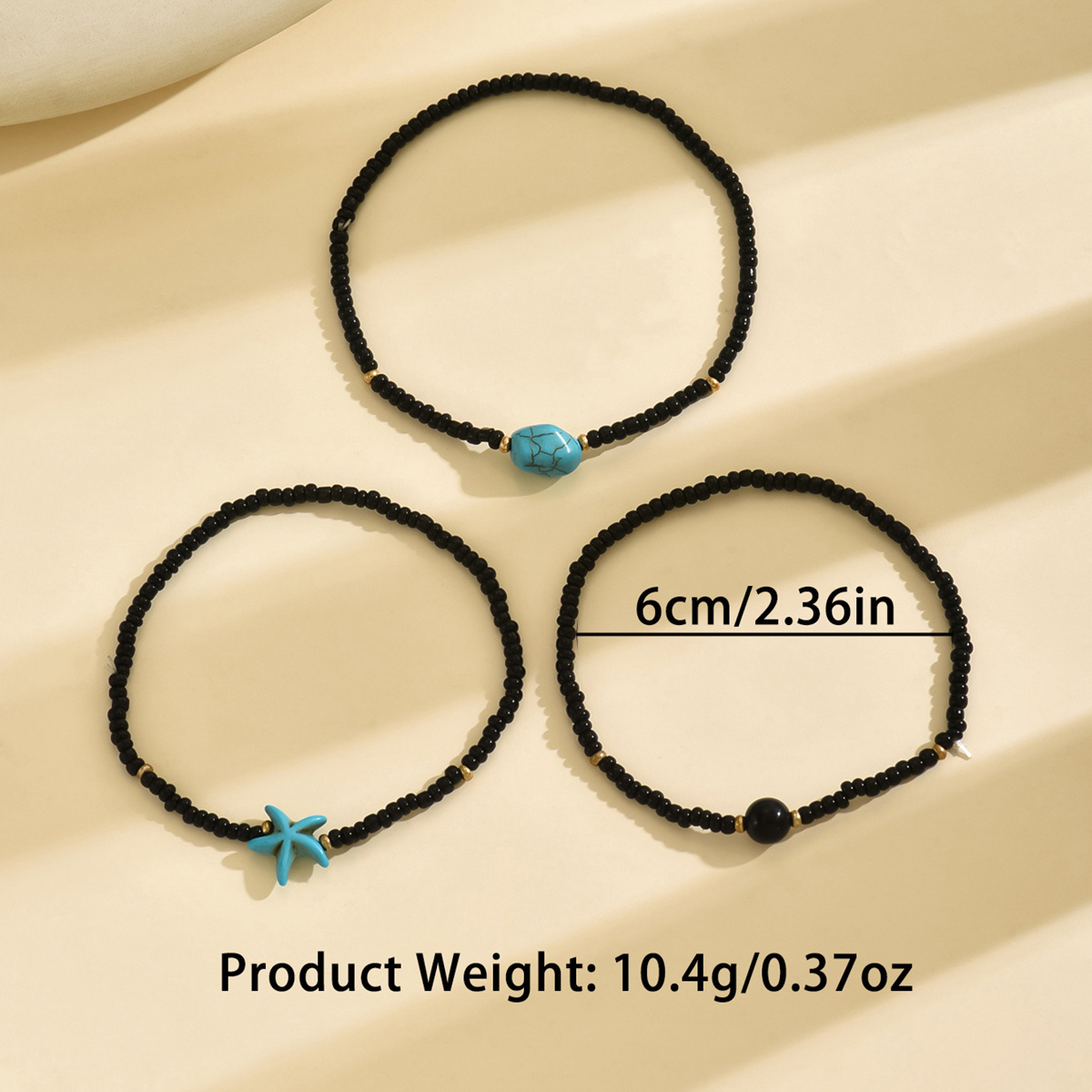 3 Pcs Women's Ankle Bracelets Set with Starfish & Turquoise Beads
