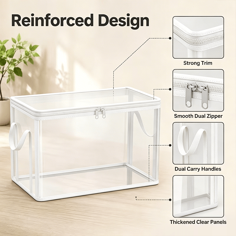 White Transparent Thick Plastic Storage Box with Hinged Lid
