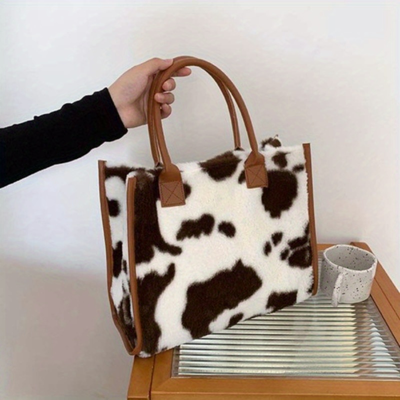 TEMU Tote Shoulder Bags For Of Soft Plush Faux Fur With A Leopard Print Design