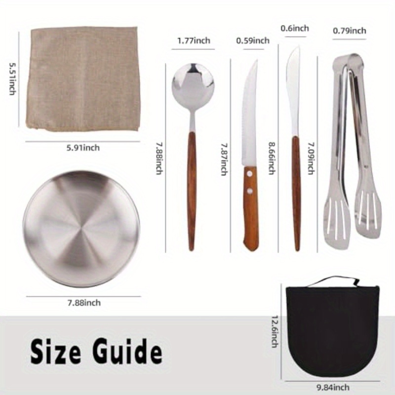 new wood grain handle tableware mess kit cutlery for 2 dinnerware set 12pcs stainless steel utensils set with plate spoon fork serrated knife cloth napkins for 2backpacking outdoor hiking picnic Product details 2