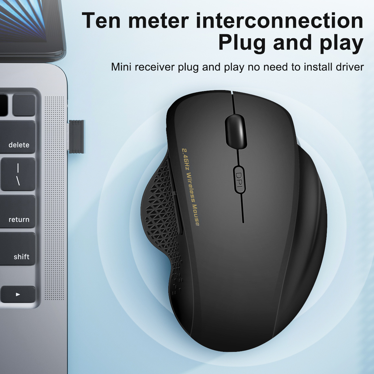 Wireless Mouse, 2.4G USB Computer Mouse, Ergonomic Optical Mouse, 6 Buttons, Plug and Play, Long Life, Portable Mouse for PC, Laptop, MAC, Chromebook, CONGDI