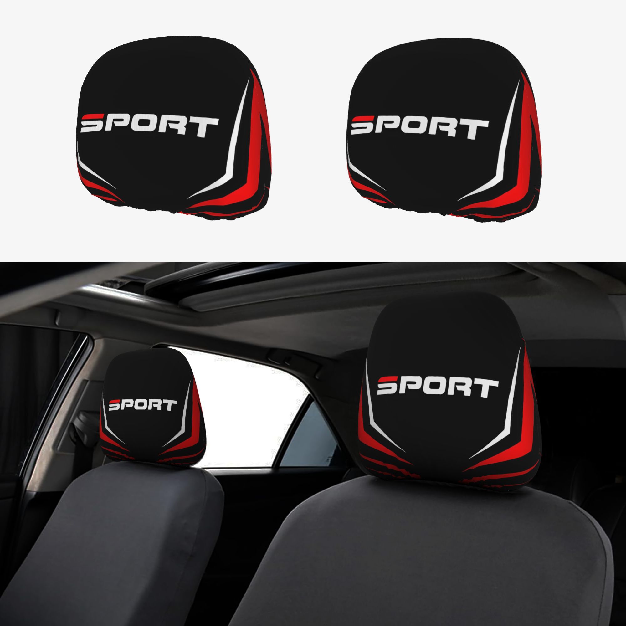 TEMU 2pcs Housses d'appui-tête de voiture avec logo SPORT au design plat 2D, protection et décoration intérieure, douces et confortables pour hommes