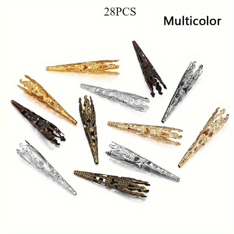 E-shop 28 Stück 42x8mm Metall Bugle Filigrankappen - Hohle Blumenkegelperlen mit hohlem für DIY Schmuckherstellung, Perlenarbeiten, Anhängerverbinder,