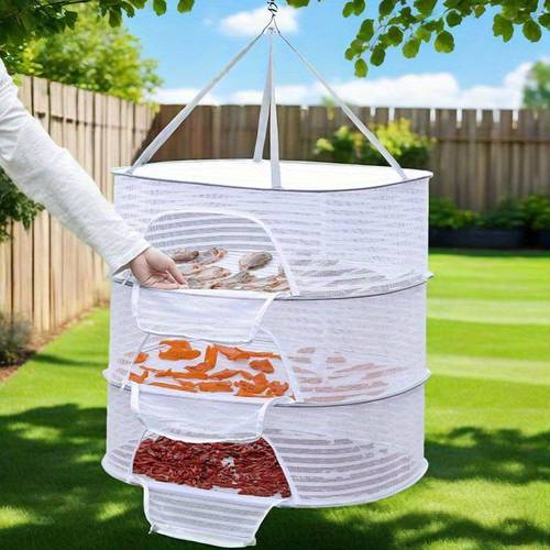 1pc foldable outdoor drying rack multifunctional polyester food dehydrator with cover portable hanging mesh cage for fish vegetables food contact safe