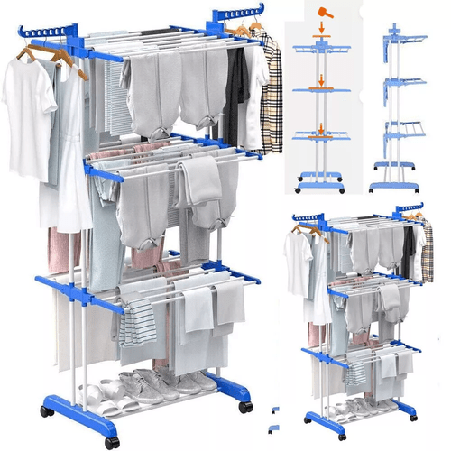 extra large 4 tier freestanding metal clothes drying rack adjustable rolling garment dryer stand with wheels foldable design for indoor outdoor laundry room drying racks