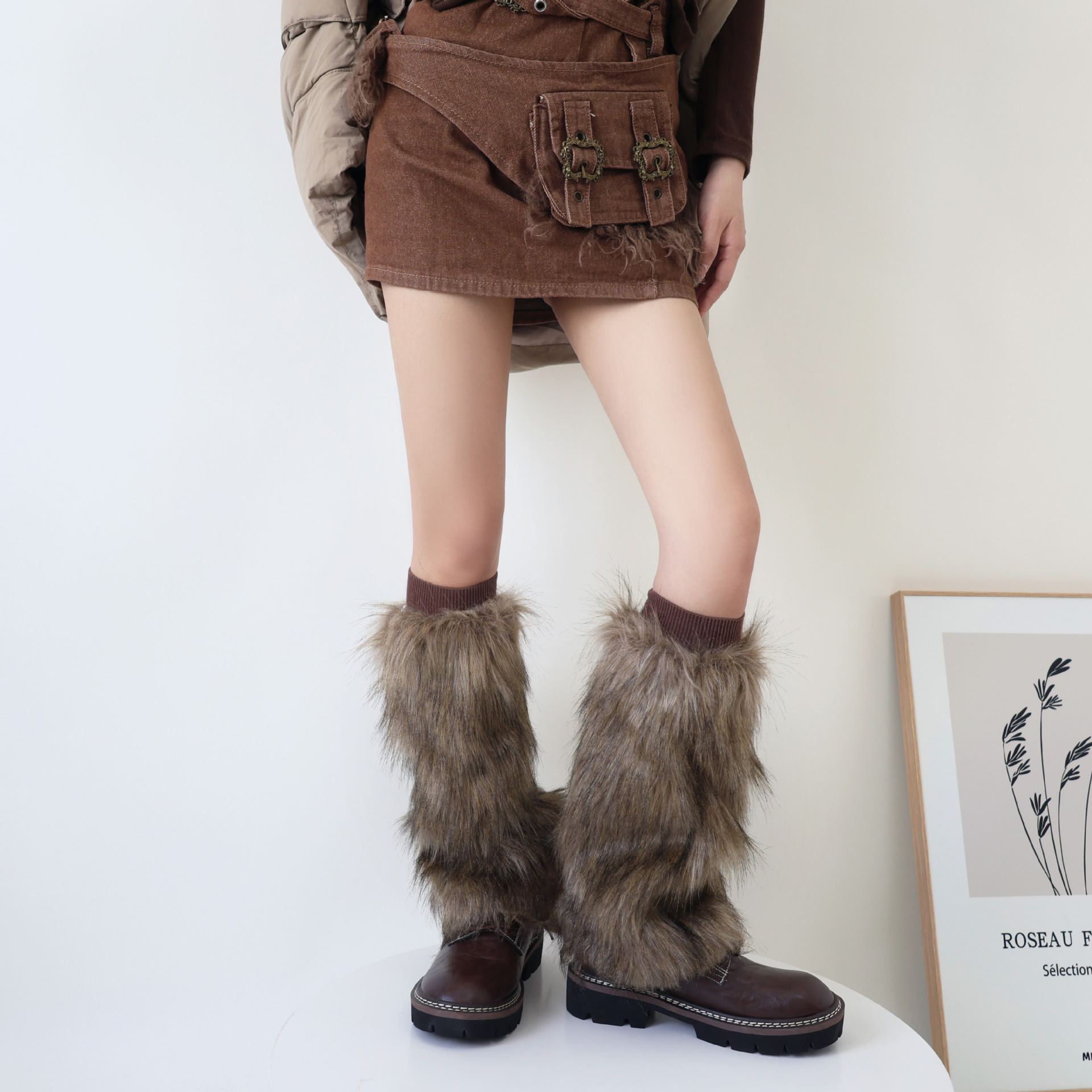 TEMU Calentadores de Piernas Peludos Estilo Retro Moderno Marrones Retro Picantes Cubiertas de Calcetines Falsos Calcetines de Botas para Cabello