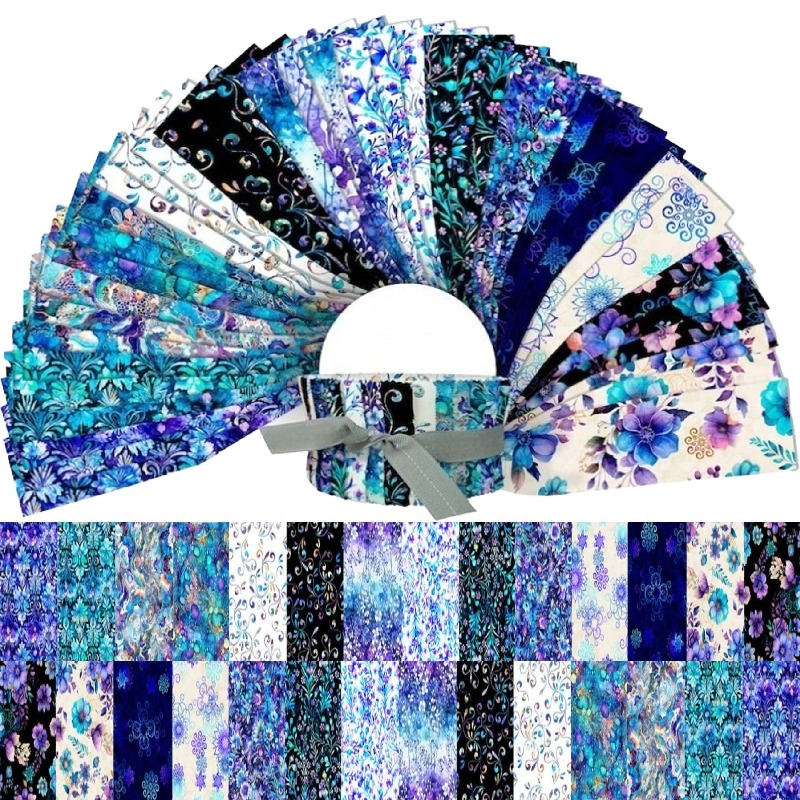 TEMU A Set Of 40 Pre-cut Fabric Pieces Measuring 6.5 By 50 Cm (2.55 By 19.7 Inches) Featuring A Blue- . This Sewing Kit Is Perfect For Hand Sewing, ,