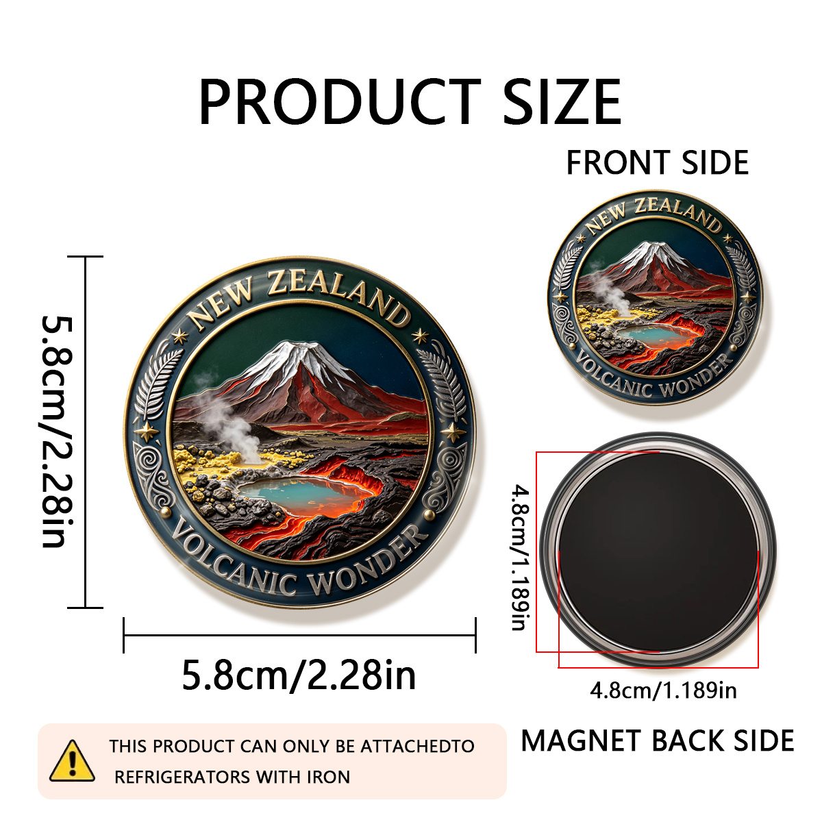 TEMU 1pc 2d Flat New Zealand Volcanic Wonder Durable Round Fridge Magnet, Suitable For Photos, Postcards, Etc. To , As A Kitchen Decoration., 2d Flat