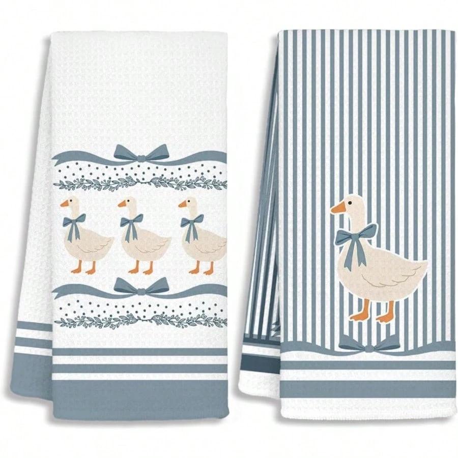 TEMU Duck With Bow And Stripes Pattern Printed Kitchen Towels, Cleaning Cloths, Neighbor Gifts, Mom Gifts, Birthday Gifts, Sweet Housewarming Gifts