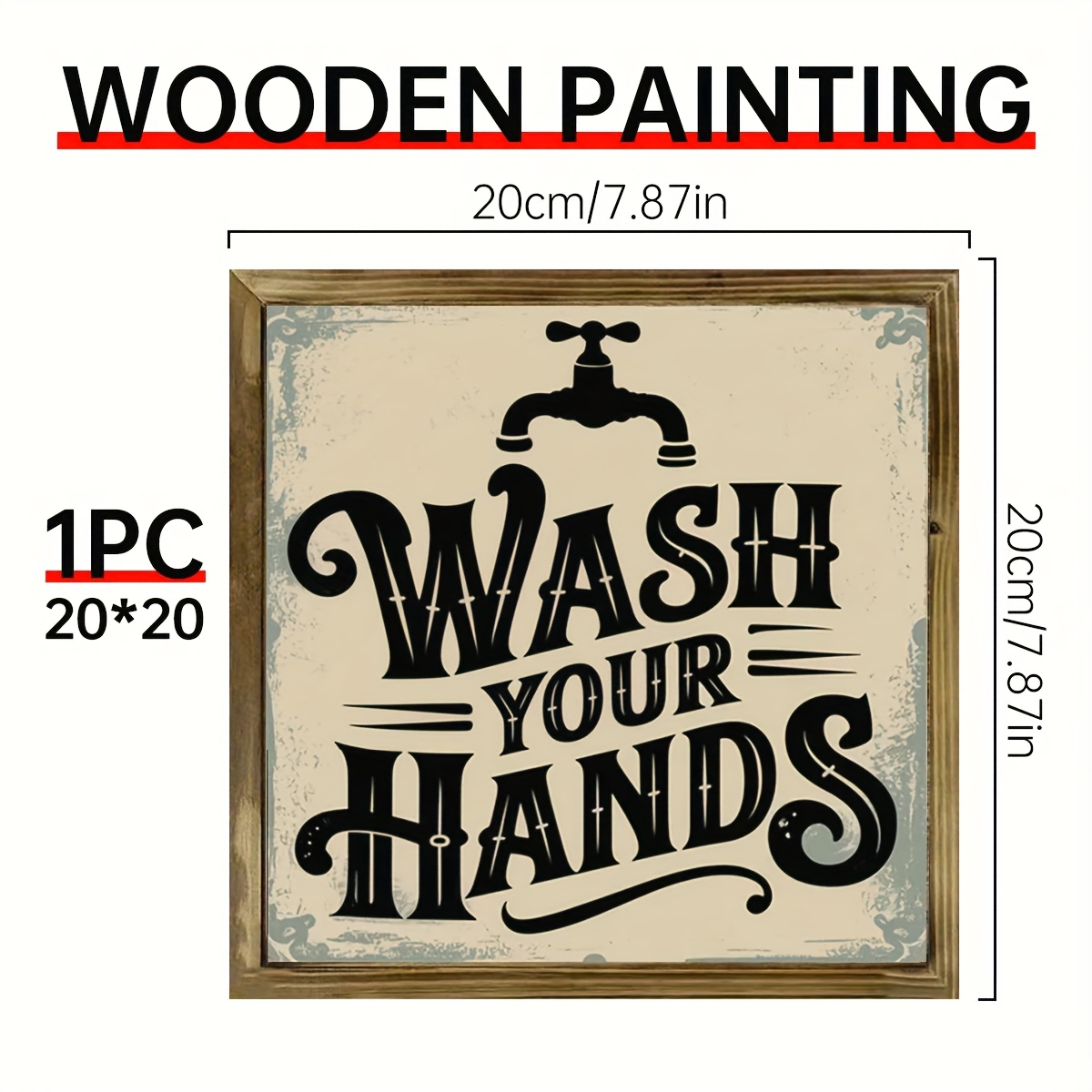 TEMU 2d Flat, 1pc Rustic "wash Your Hands" Wooden Sign - Humorous Bathroom & Cafe Wall Decor Suitable For Home, Polished Artificial Plaque With