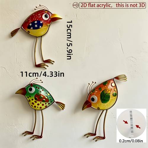 3er-pack bunte 2d-flache vogelornamente aus acryl – lustige gartenkunst für drinnen/draußen, wetterfeste hofkunst-deko, feiertagslandschaftsdekoration für zuhause, 2d-flach