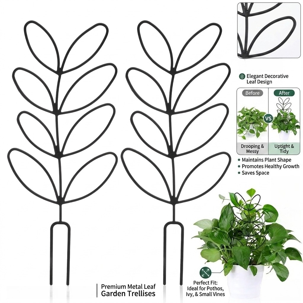 TEMU 2-pack Potted Plant Support, Plant Climbing Trellis, Lattice Garden Trellis With Creative Leaf Design, Rust-proof Plastic Rods, Ideal For