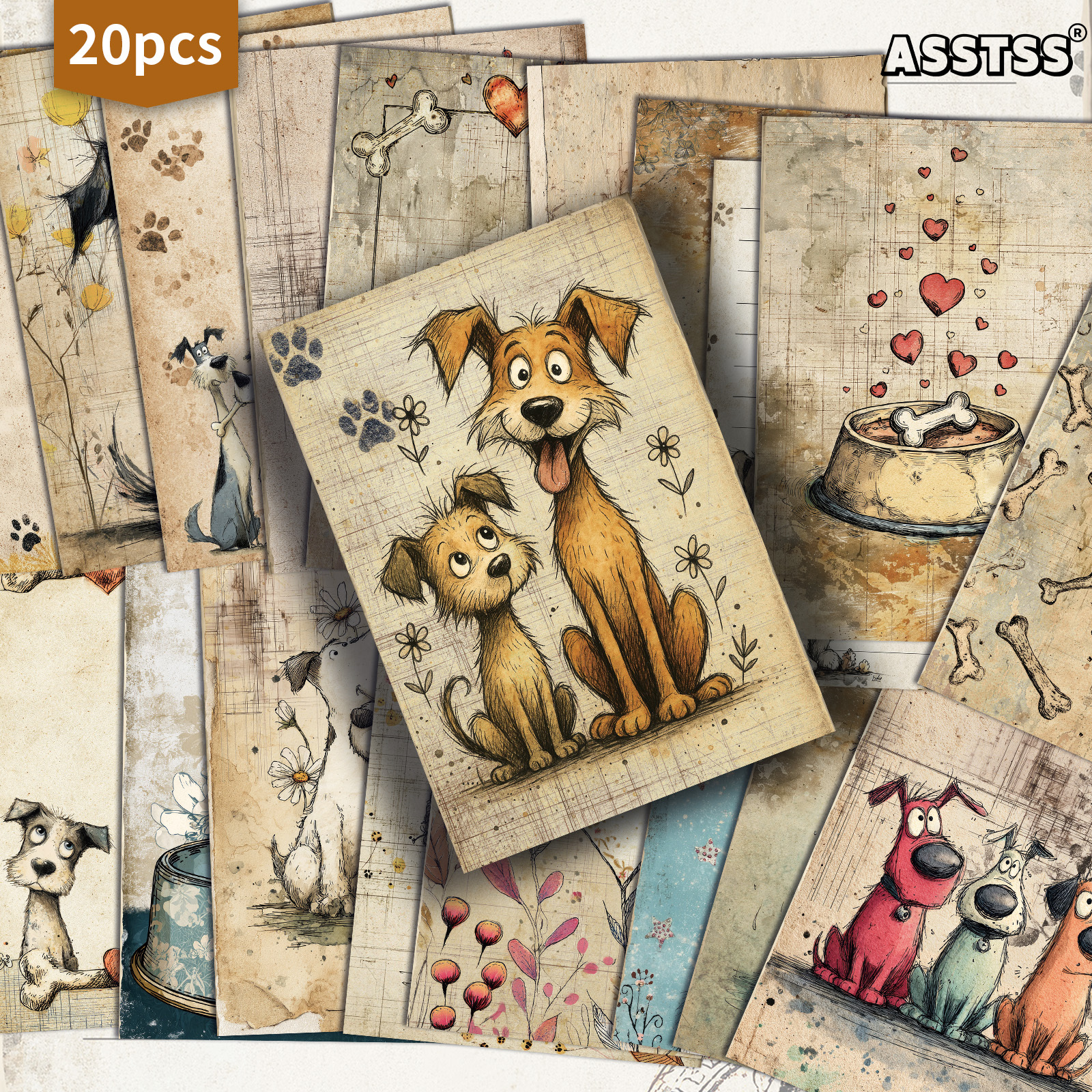 TEMU 20-pack Asstss Vintage Cute Cartoon Dog Gift Cards | 4x6 Inches Retro Junk Journal Paper, Single Or Double Sided, Classic Pinup Illustrations,