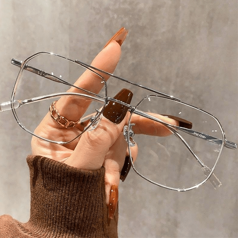 Trendy Double Beam Square Glasses, Designed For Women With Plain Or , Decorative Eyewear