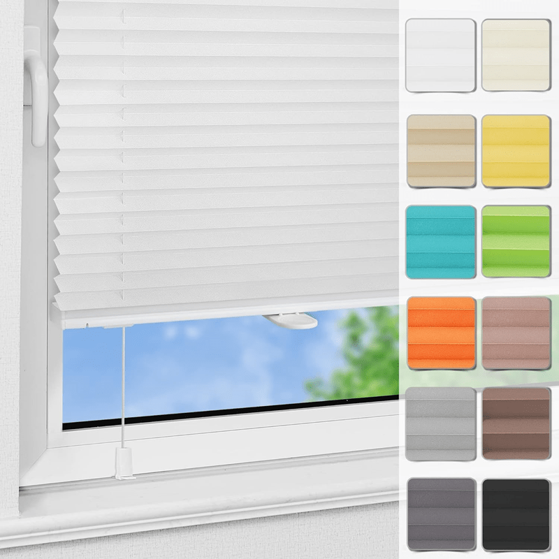 Sekey No-drill Clip-on Pleated Blind, White, Size 25x100cm (wxh), 25cm Slat Width, Full Blackout & Privacy Protection, Thermal & Noise Insulation, Ideal For Bedrooms/ Studies/ , Rental-friendly .
