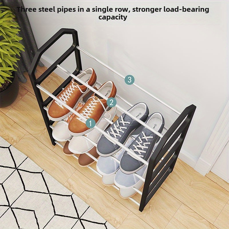 4-tier simple shoe rack, multi-functional and compact, easy assembly, dust-proof storage for home entrance, bedroom, living room - black metal frame with white sneakers display, shoe storage organizer details 1