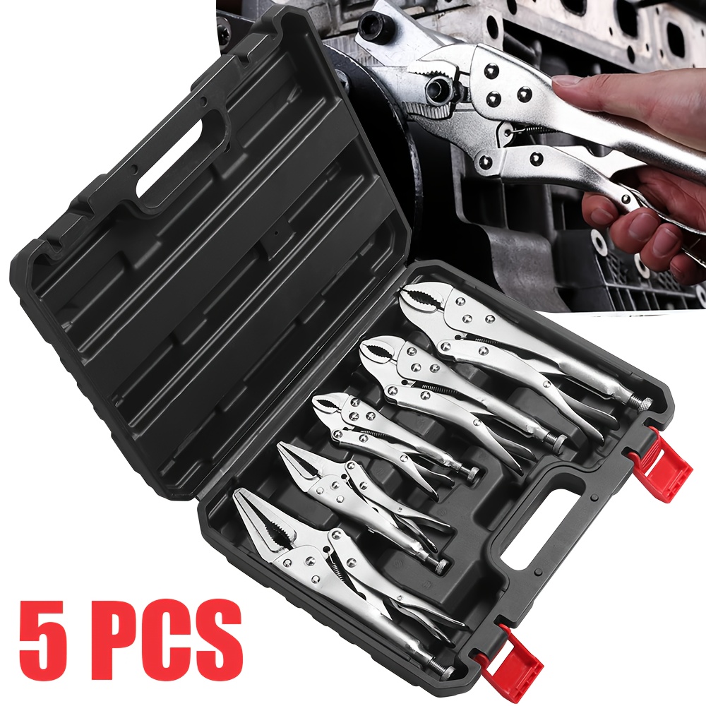 TEMU 5pcs Set Of Pliers, Locking Pliers Set(with Box), Square-mouth Pliers, Used For Welding, Metal Bending, Woodworking, Ergonomic Handle, Household