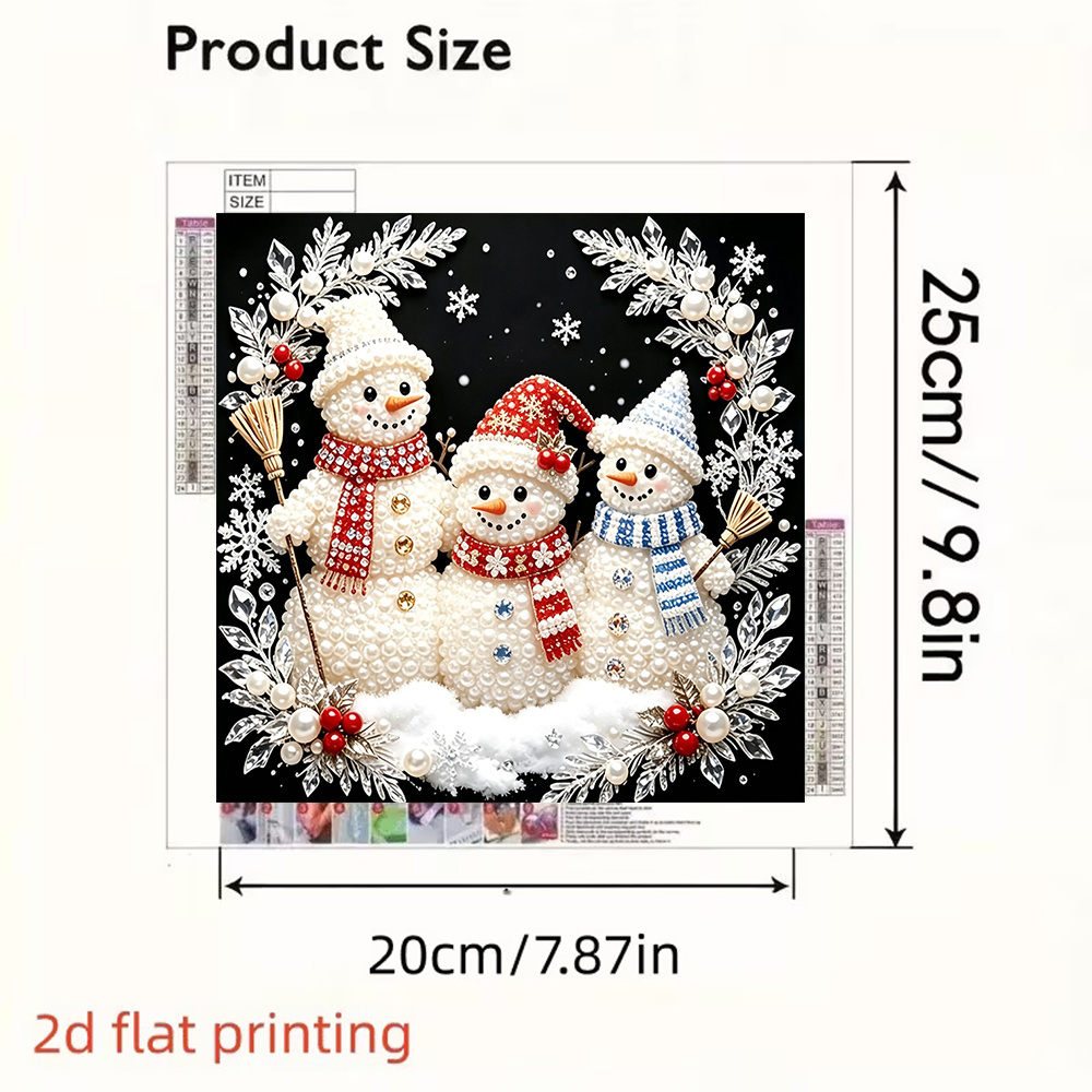TEMU New Product: 1pc, 25x25cm Christmas Snowman Family. Diy Diamond Painting Kit, Using 2d Colored Pearl Round Diamonds, With Unique Partial Diamond