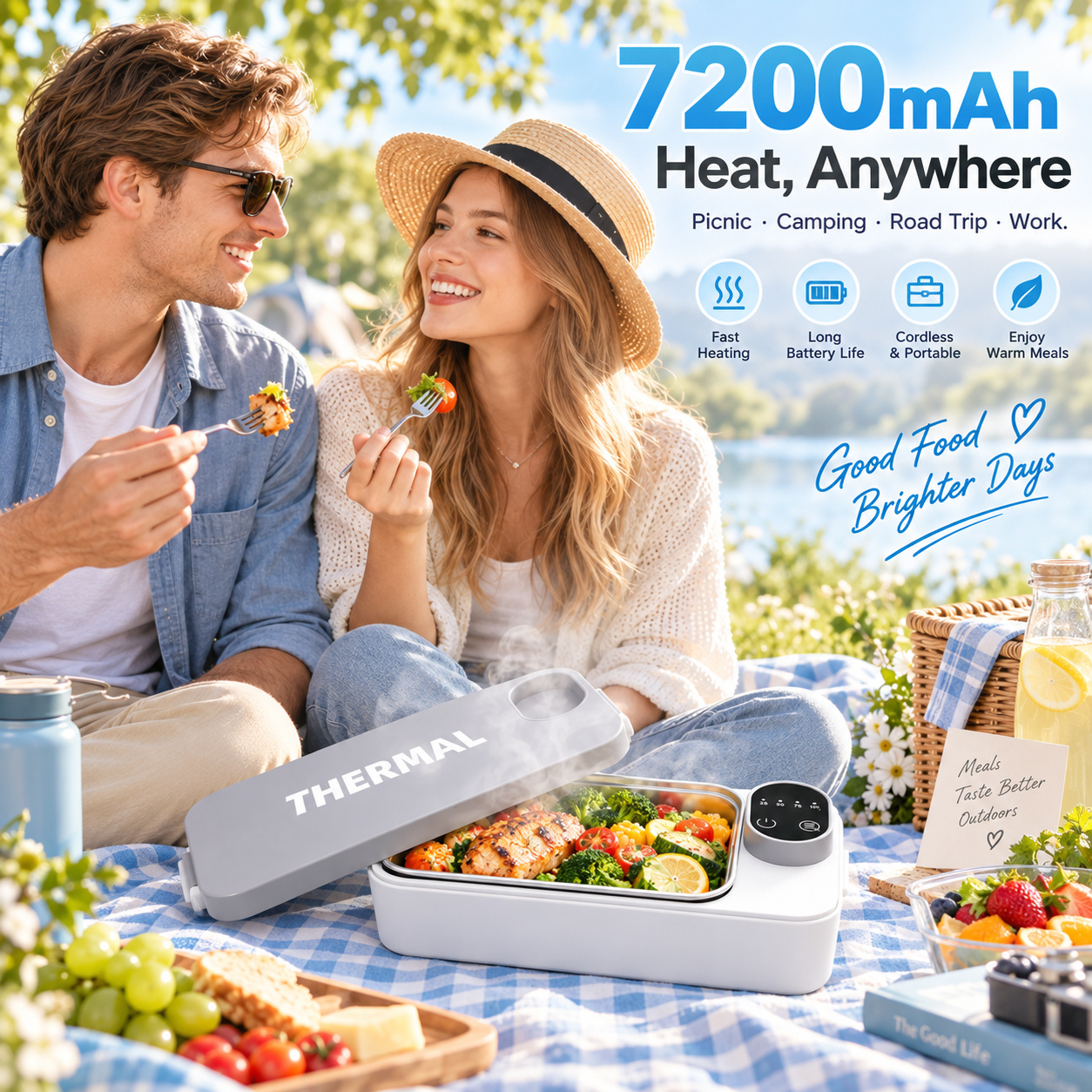 TEMU Heated Lunch Box, Food Heater, 30-80°c Adjustable, Quick Heating, Usb Charging, 900ml Large Capacity, 304 Stainless Steel, Portable Removable,