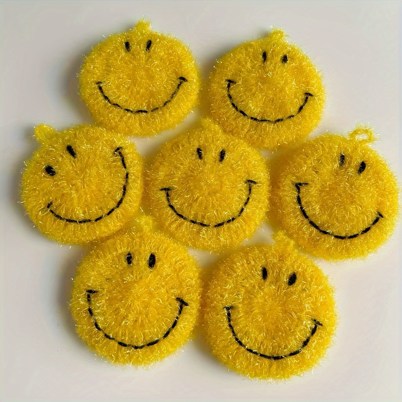 

2pcs Handmade Smile Face Acrylic Dish Cloths, Scrubbers, Cute Happy , Cleaning Sponges