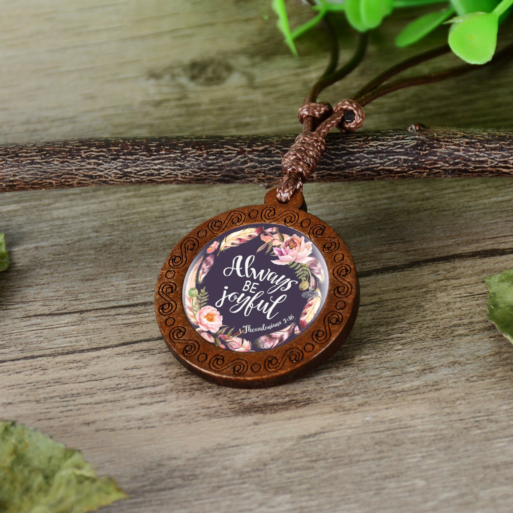 Inspirational Bible Verse Wood Glass Cabochon Necklace