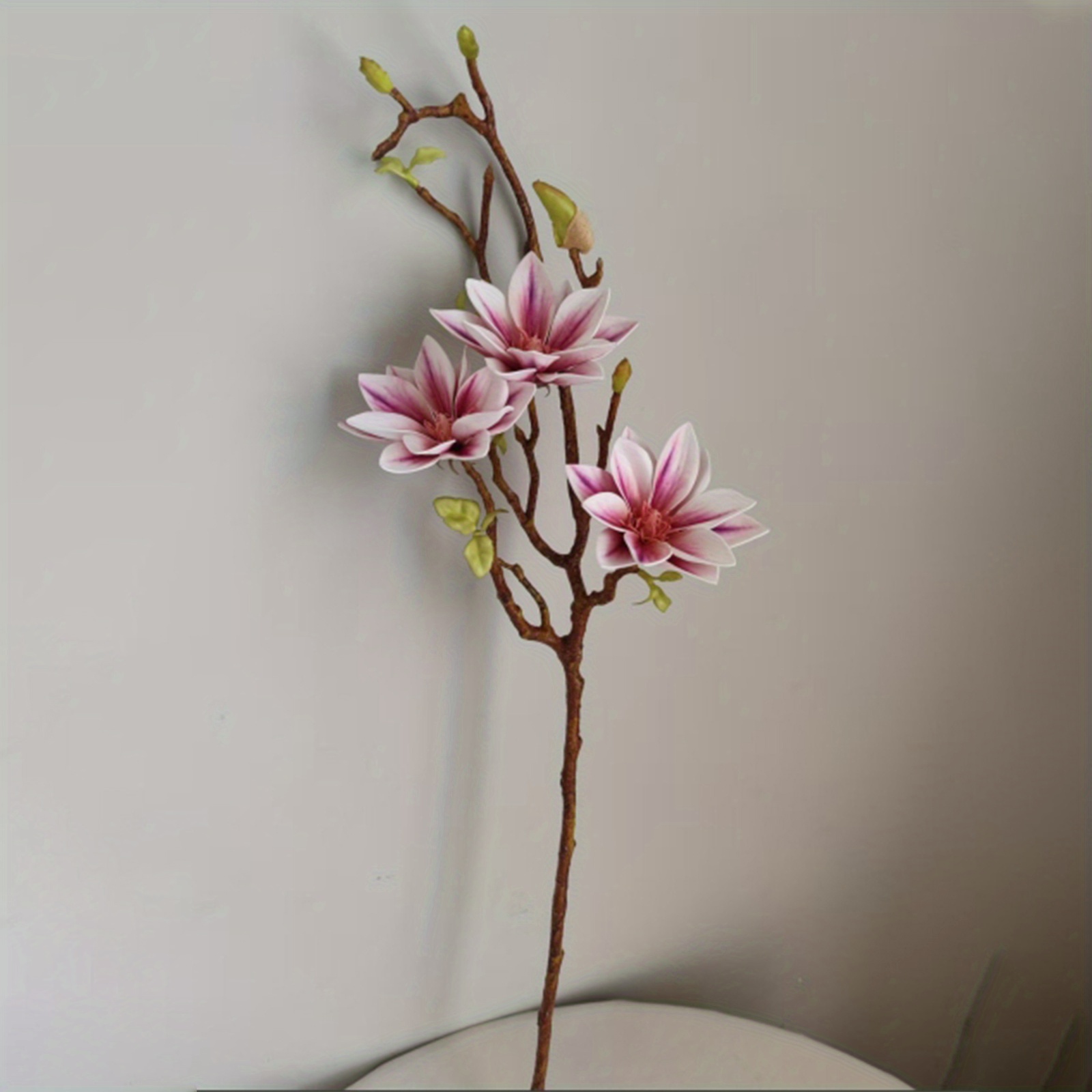 2pcs Faux Magnolia Flowers, 3-head Faux , Artificial Pu Real Touch Magnolia Flowers Stem For Wedding Centerpieces Floral Arrangement Home Decor