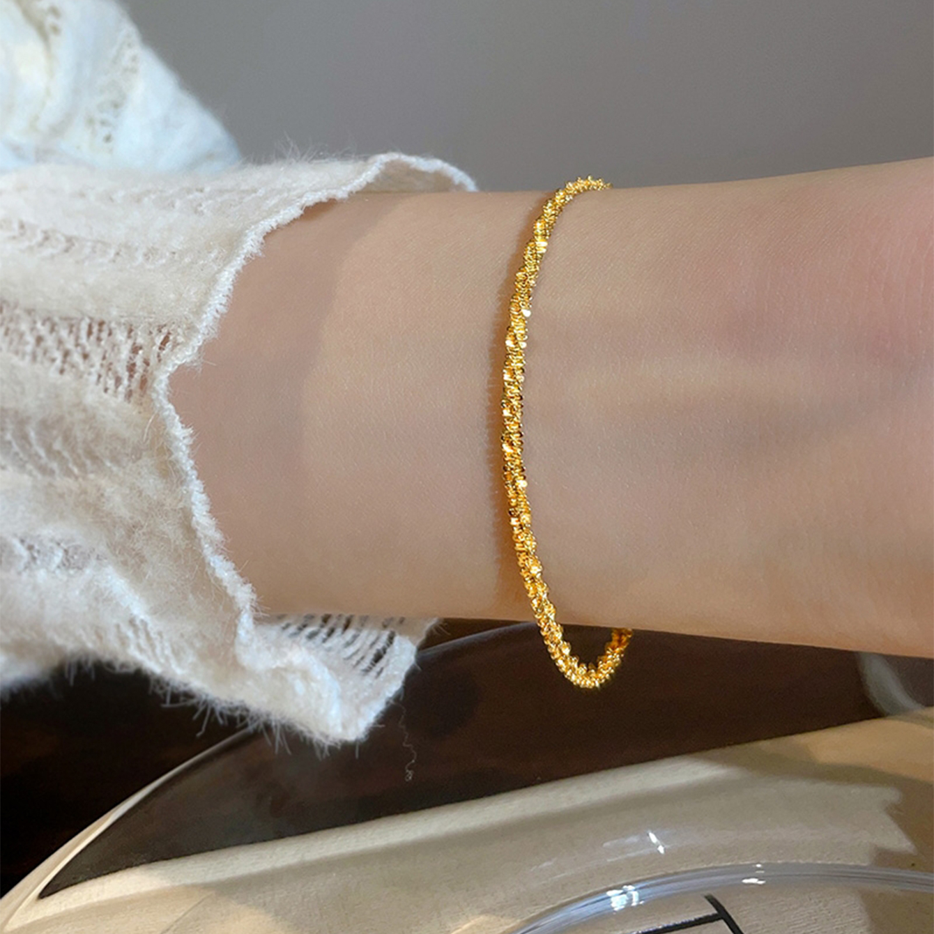 E-shop 1 Stück Damen Buling Buling Edelstahl Armband, ein funkelndes geometrisches Damenkettenarmband mit einem Nischen-Design-, leichtes Luxusgefühl,