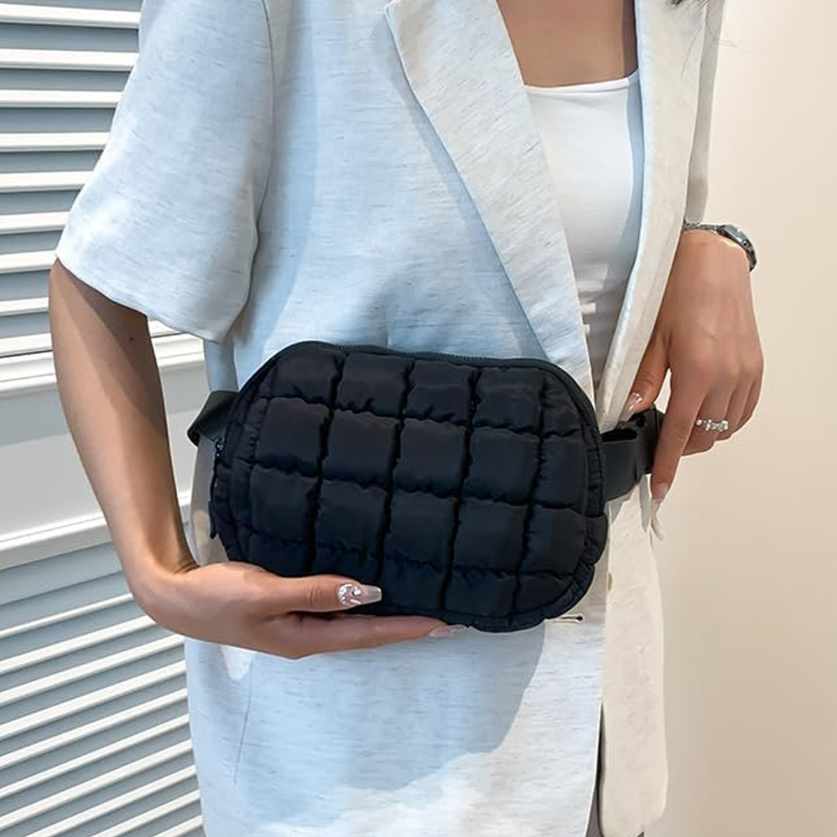 dopamine pleated cloud bag crossbody bag elegant quilted puffer clutch chic solid color lightweight warm with zip closure for women puffer quilted fanny pack crossbody sling bag purse women puffer belt bag quilted chest bag puffy waist bag details 0