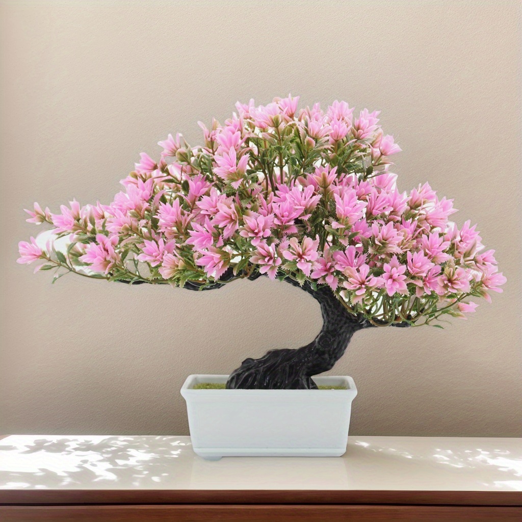 1 Pink Pine Bonsai Decorative Potted Plant | Artificial Greenery for Home, Office Desk, Hallway, Cabinet, Shelf | Perfect for Christmas, Halloween, Easter, Valentine's, St. Patrick's, Mother'S Day | Traditional Bonsai Style | No Maintenance Required