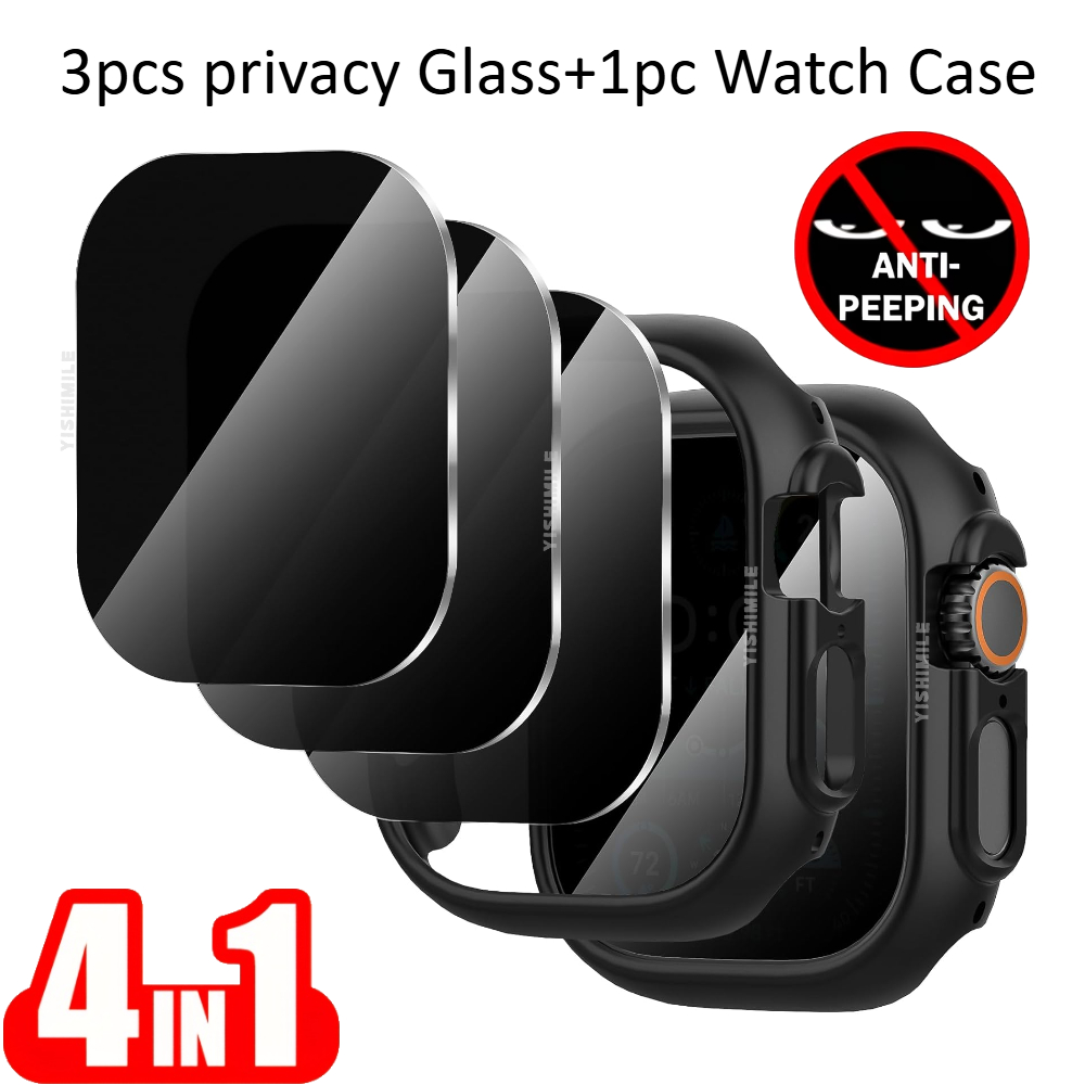 TEMU [4 en 1] 3 protectores de pantalla de privacidad para Apple Watch /Ultra 2/Ultra 49 mm con 1 de PC negra, un diseño de cobertura total que