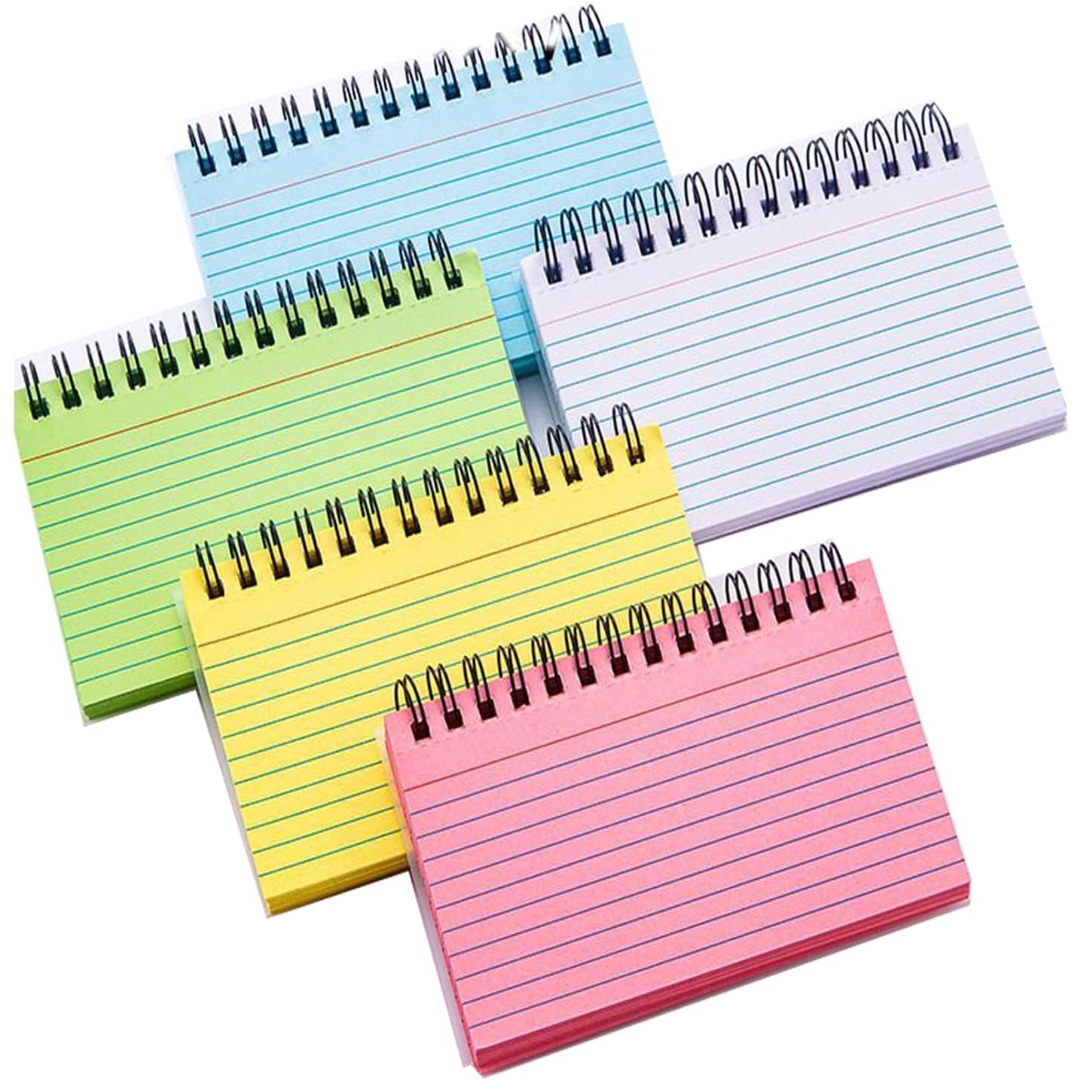 TEMU 250 Colored Index Cards, 5 Note Cards With Protective Sleeves And Spiral Binding, Suitable For Office Use, Study Notes, And To-do Lists