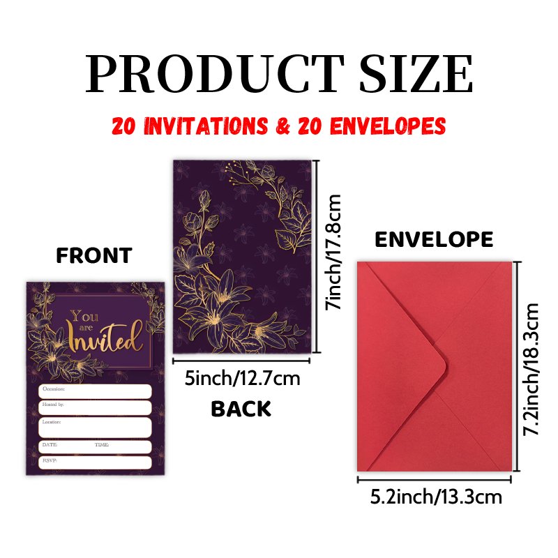TEMU 20 Invitations & 20 Envelopes Compatible For For - Double-sided Elegant Letter & Envelope Templates With Purple , English Language For Party