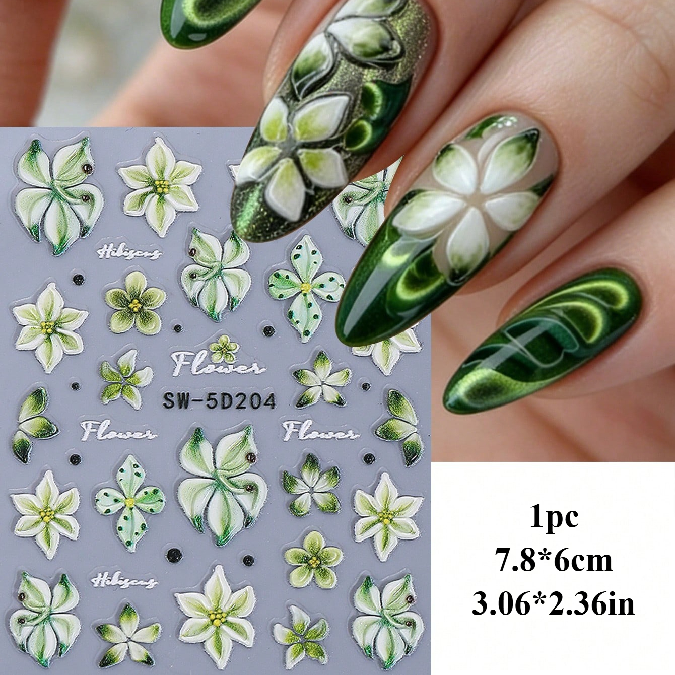 Image of 1pc 5d Embossed Hibiscus Flower Sticker, Polka Dot Pattern French Self-adhesive Nail Art Decoration, Nail Supplies