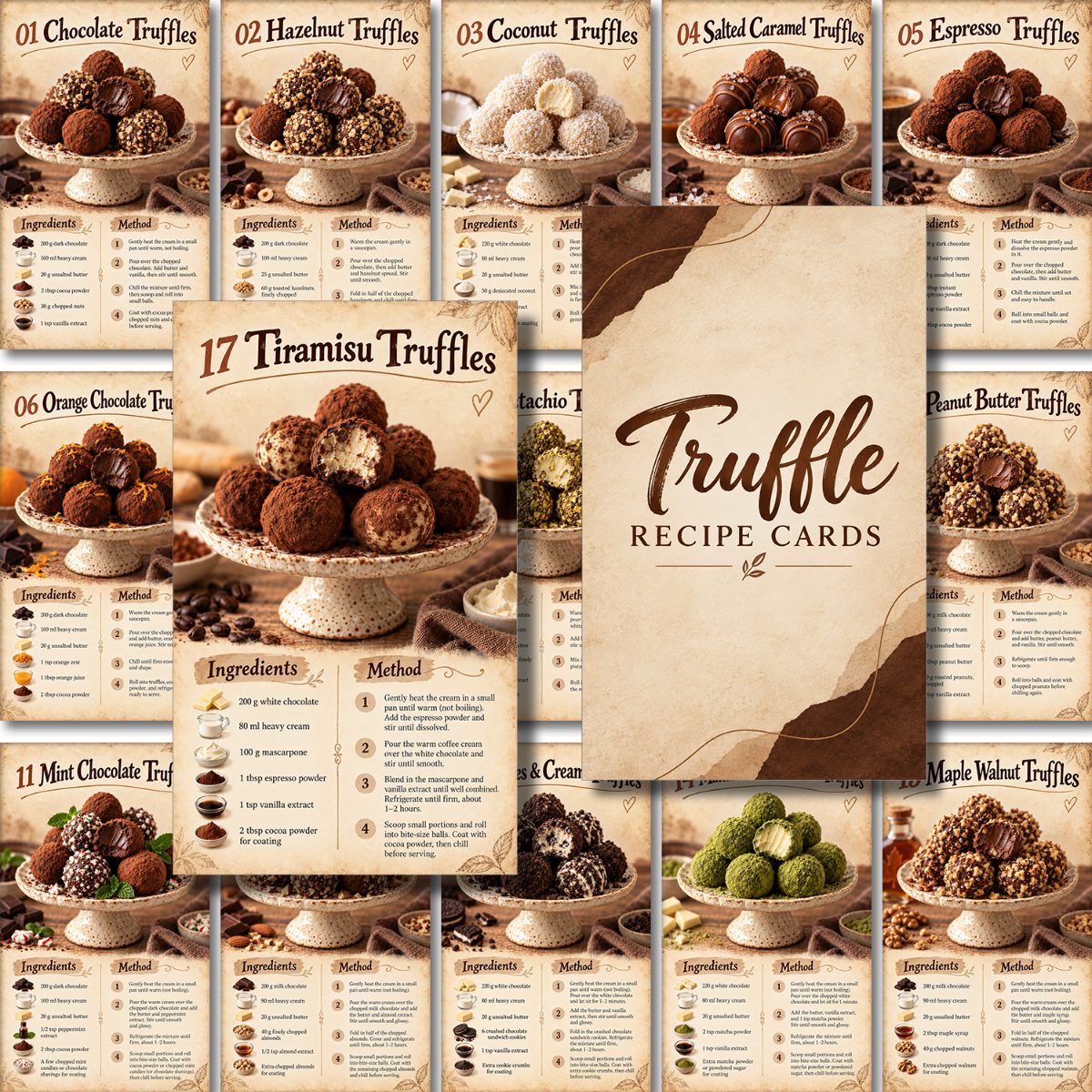 TEMU 21 Truffle Recipe Cards Include 20 Cards And , Vintage Dessert Recipes With Easy Ingredients -by-step , Perfect For Home Bakers, Holiday Treats,