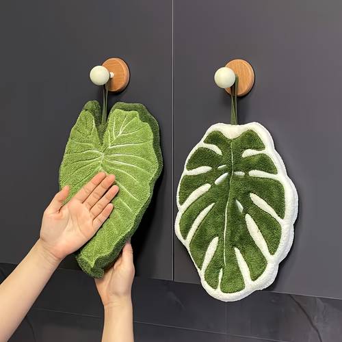 leaf shaped bathroom hand towel hangable design absorbent material suitable bathroom one random piece