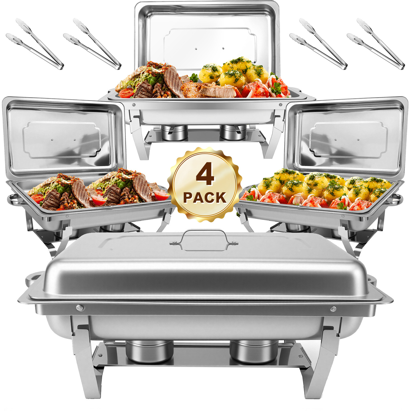 TEMU Chafing Dishes For Buffet 2/4/6 Pack, 8 Qt Stainless Steel Chafing Dish Buffet Set With Folding Frame, Food Warmers For Parties, Catering
